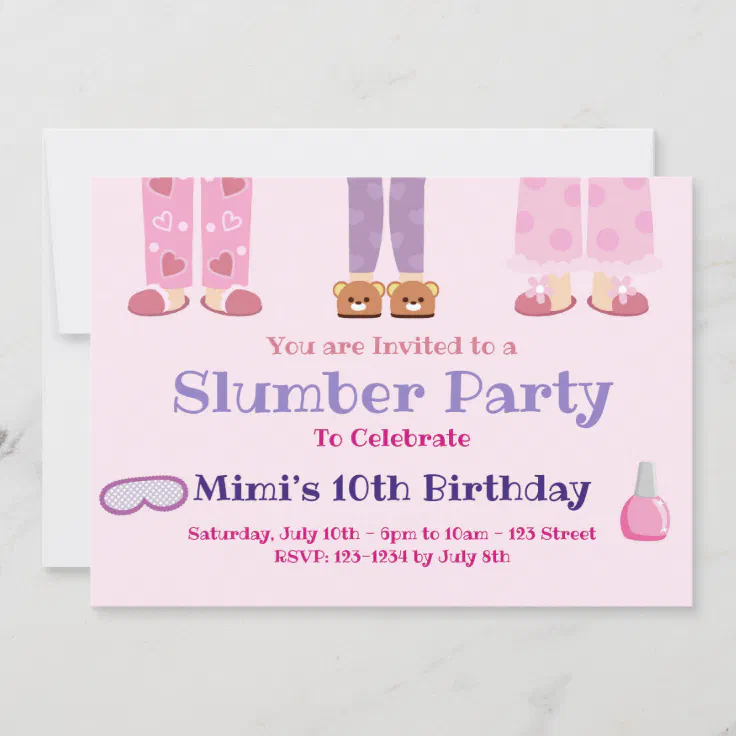 12 Personalized Custom Girl Girls Slumber Party Sleepover Birthday Invitations 