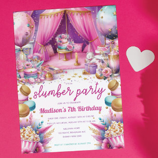 Slumber Party Birthday Pastel Pink Purple Gold Invitation
