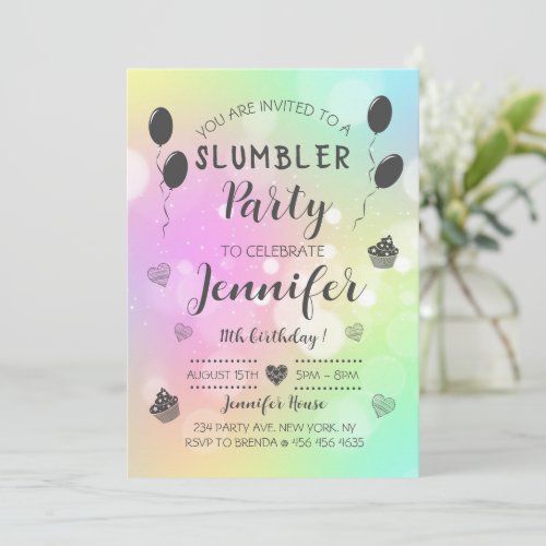 Slumber Party Birthday Rainbow Invitation