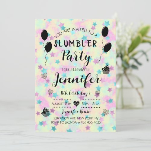 Slumber Party Birthday Rainbow Invitation