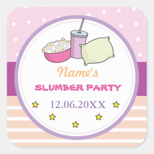 Slumber Party Birthday Sleep Over Stickers Label