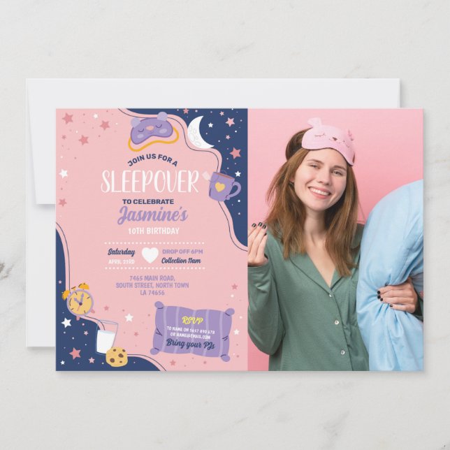 Slumber Party Birthday Sleepover Cute Girls Pink Invitation (Front)