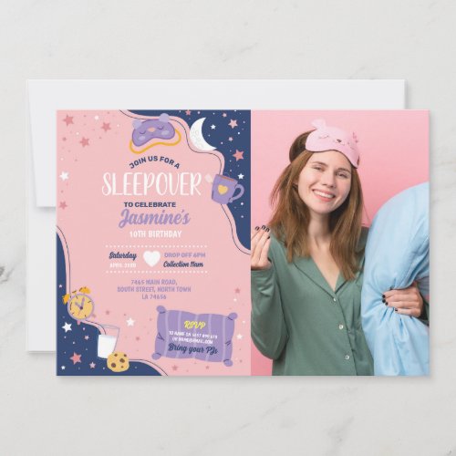 Slumber Party Birthday Sleepover Cute Girls Pink Invitation