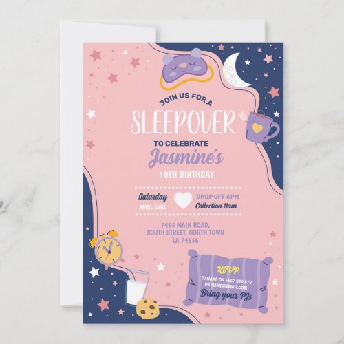 Slumber Party Birthday Sleepover Cute Girls Pink Invitation