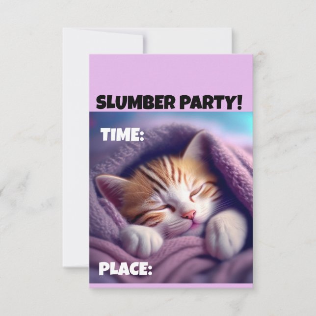 SLUMBER PARTY CUTE SLEEPING CAT INVITATIONS (Front)
