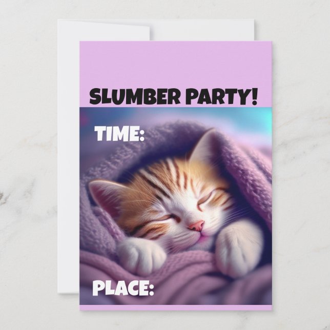 SLUMBER PARTY CUTE SLEEPING CAT INVITATIONS (Front)