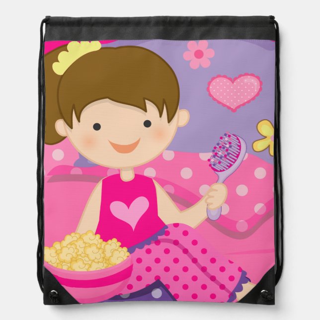 Slumber Party Drawstring Backpack Bag (Front)