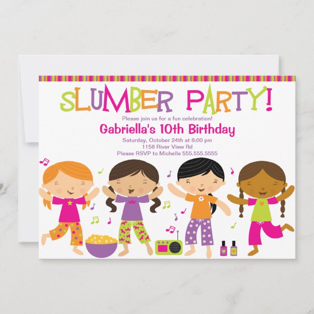 Slumber Party Fun Birthday Invitation (Front)