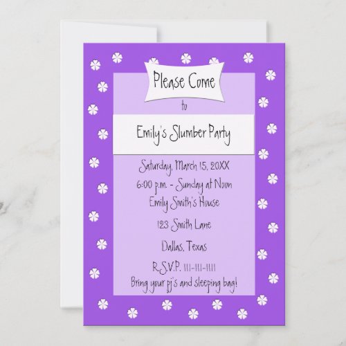 Slumber Party Invitation -- Cute Purple Bed