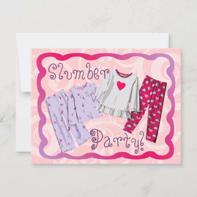 Slumber Party Invitation, Pink and Purple PJ's Invitation (Front)