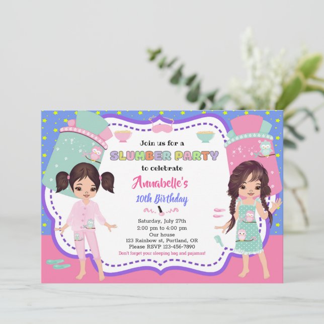 Slumber party invitation Sleepover birthday invite (Standing Front)