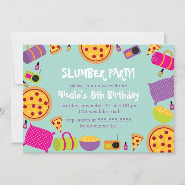 Slumber Party Kids Birthday Invitation (Front)