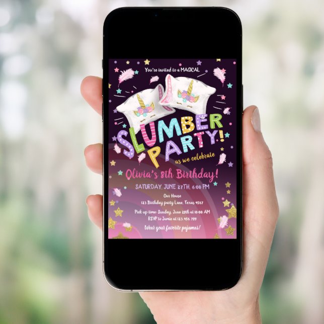 Slumber Party Pajamas Sleepover Magical Unicorn Invitation (Front Digital)