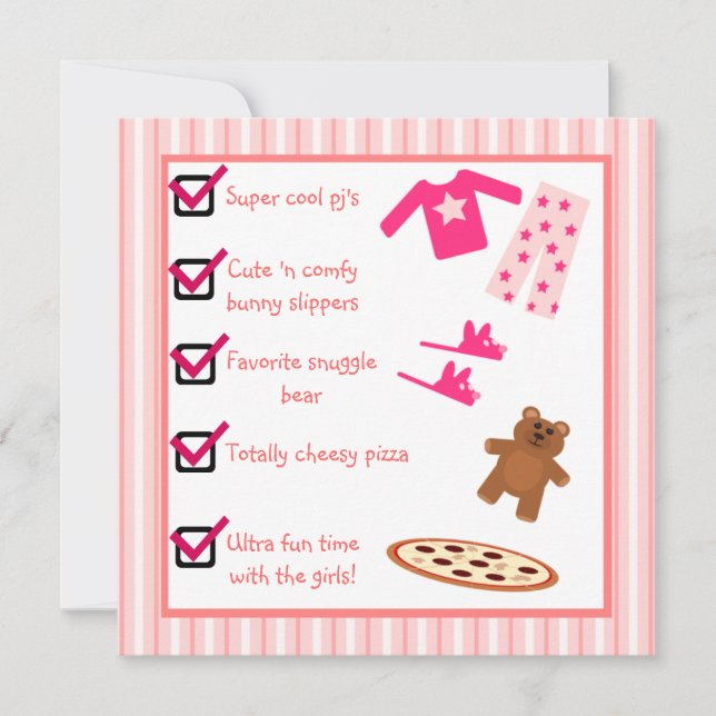 Slumber Party Pajamas Slippers Checklist Invitation (Front)