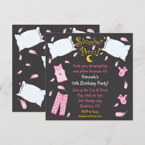Slumber Party Pillow Fight Birthday Invitation