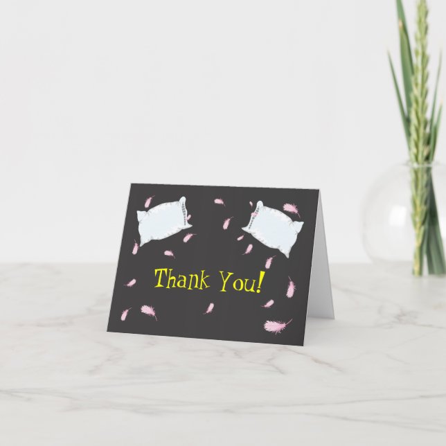 Slumber Party Pillow Fight Birthday Thank You Note Card (Front)