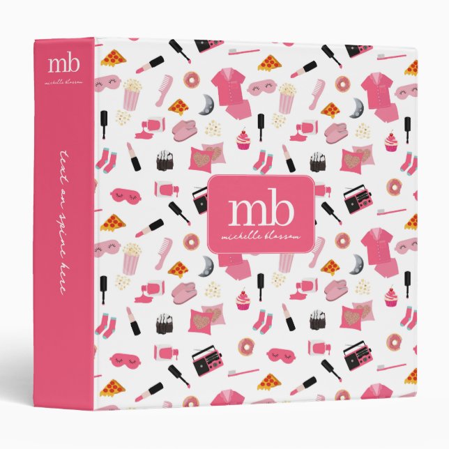 Slumber Party Pink Girl Kids Album Keepsake 3 Ring Binder (Front/Spine)