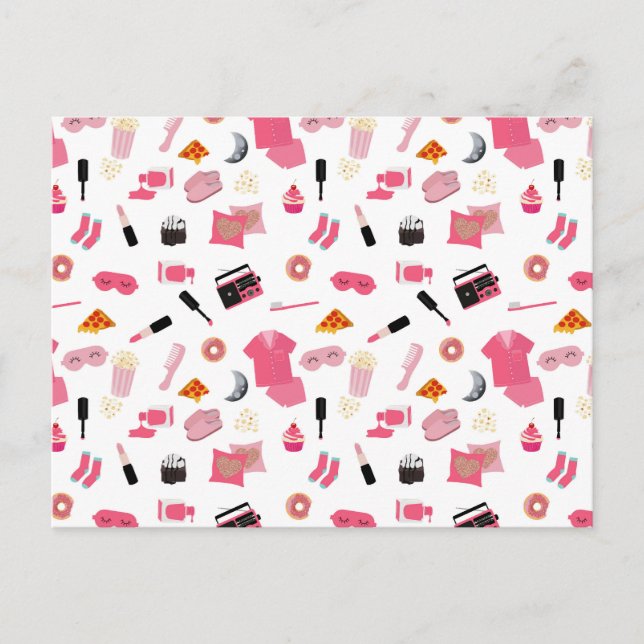 Slumber Party Pink Girl Kids Pattern Holiday Postcard (Front)