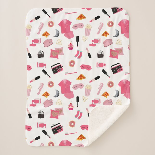 Slumber Party Pink Girl Kids Pattern Sherpa Blanket (Front)