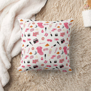 Slumber Party Pink Girl Kids Pattern Throw Pillow