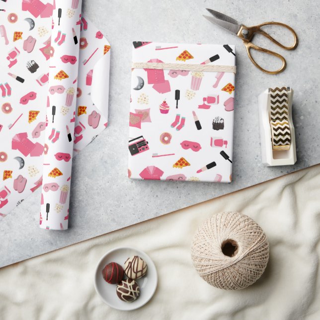 Slumber Party Pink Girl Kids Pattern Wrapping Paper (Crafts)
