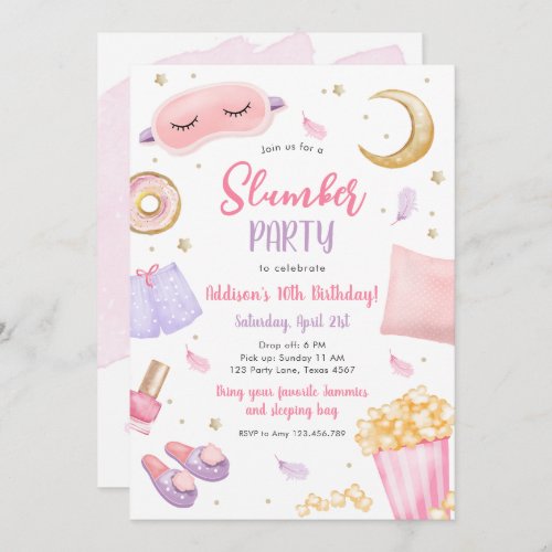 Slumber Party Sleepover Girl Spa Pink Birthday Inv Invitation