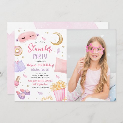 Slumber Party Sleepover Girl Spa Pink Birthday Invitation