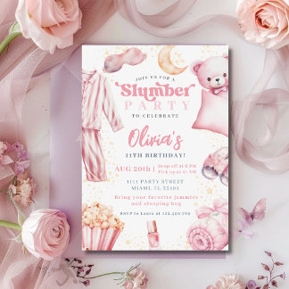 Slumber Party Sleepover Girl Spa Pink Birthday Invitation