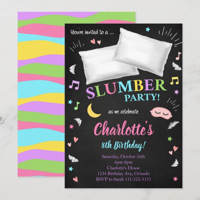 Slumber Party Sleepover Girls Invitation (Front/Back)