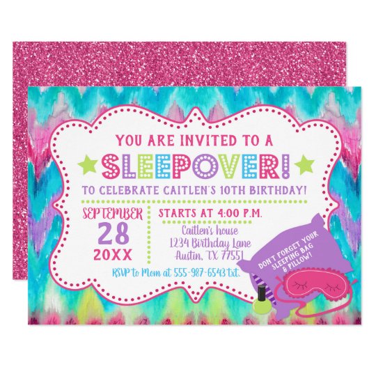 Slumber Party Sleepover Pastel Rainbow Birthday Invitation | Zazzle.com