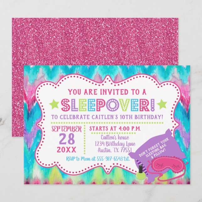 Slumber Party Sleepover Pastel Rainbow Birthday Invitation (Front/Back)
