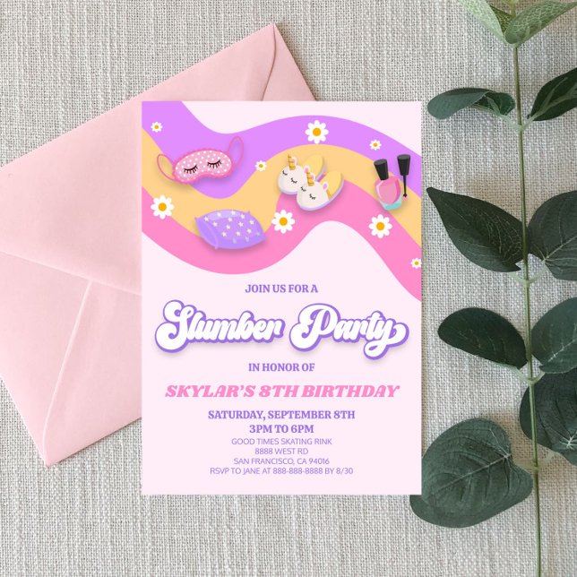 Slumber Party Sleepover Retro Birthday Party Invitation (Creator Uploaded)