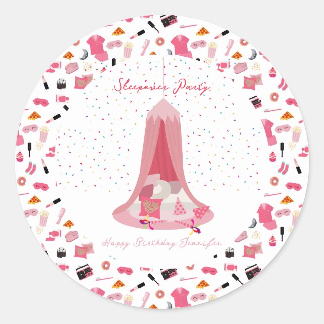 Slumber Party Sleepover Tent Kids Birthday Party Classic Round Sticker (Front)