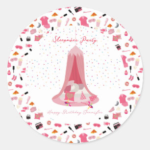 Slumber Party Sleepover Tent Kids Birthday Party Classic Round Sticker
