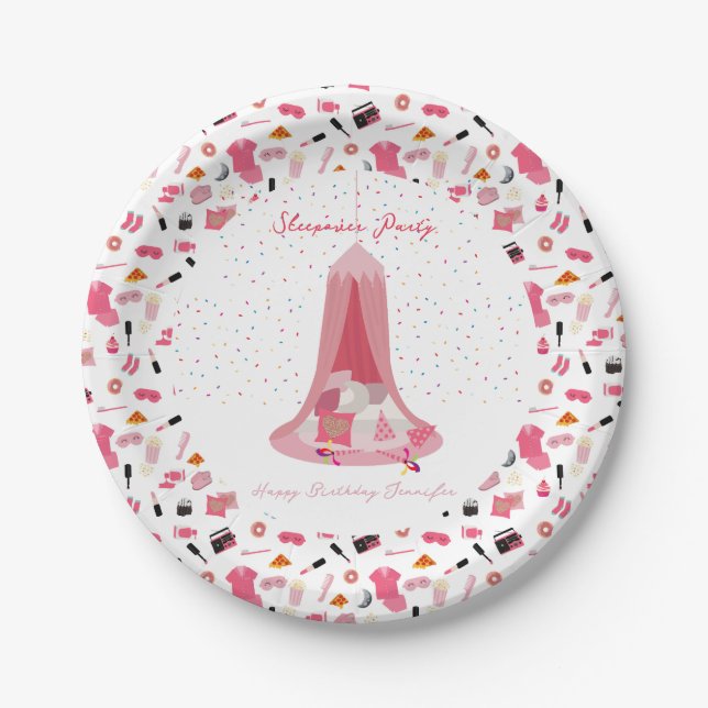 Slumber Party Sleepover Tent Kids Birthday Party Paper Plates (Front)