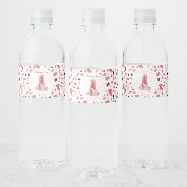 Slumber Party Sleepover Tent Kids Birthday Party Water Bottle Label (Bottles)