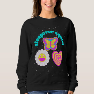 Slumber Party Squad Hot Pink Heart Butterfly Daisy Sweatshirt