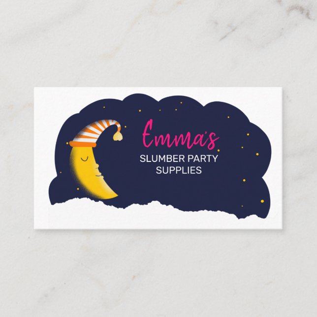 slumber party teepee hire sleep night nanny moon business card (Front)
