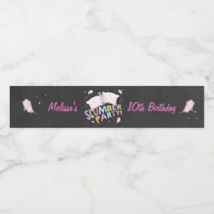 Slumber party Water bottle label Sleepover Feather