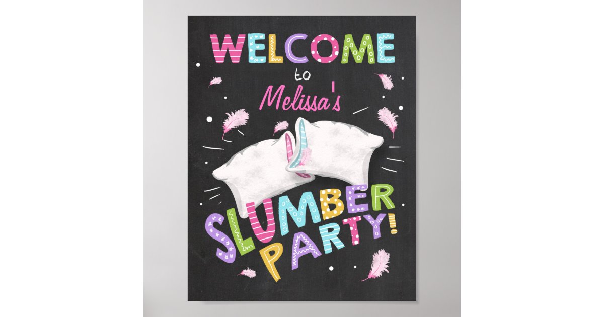 Slumber Party Welcome Sign Pajamas Sleepover girl | Zazzle