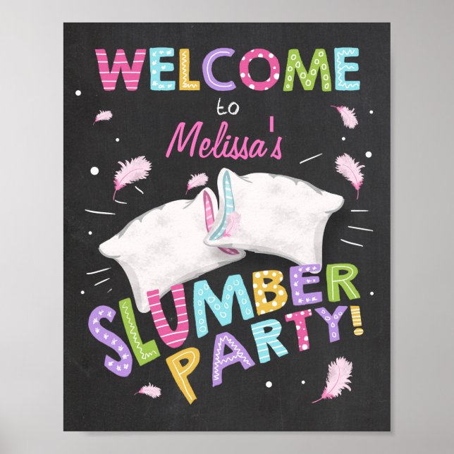 Slumber Party Welcome Sign Pajamas Sleepover girl (Front)
