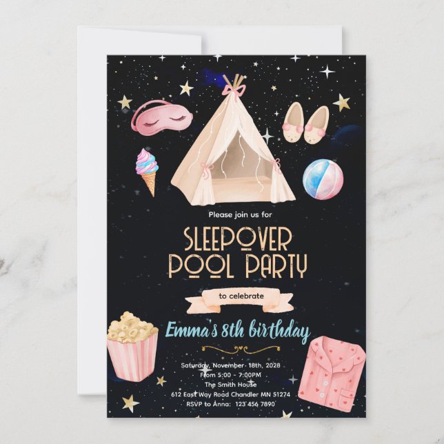 Slumber Pool birthday Party Invitation (Front)