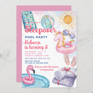 Slumber Pool Party Pink Girl Tween Teen Birthday  Invitation