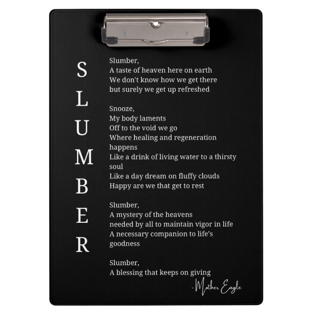 Slumber sleep dream time poem poster wall art  clipboard (Front)