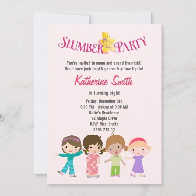 Slumber Sleepover Birthday Party Invitation (Front)