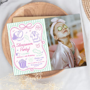 Slumber Sleepover Party Girl Birthday Photo Invitation