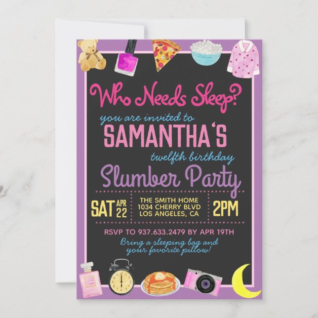 Slumber Sleepover Who Needs Sleep? Invitation (Front)
