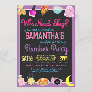 Slumber Sleepover Who Needs Sleep? Invitation