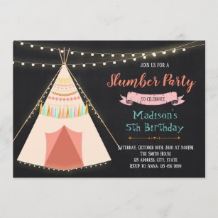Slumber tent birthday party invitation