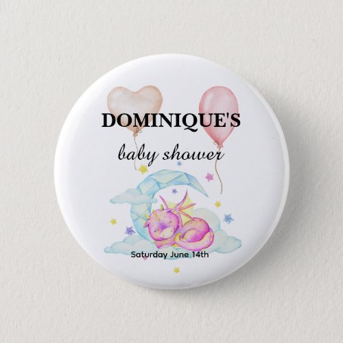 Slumbering Dragon Dreams _ Baby Shower Button